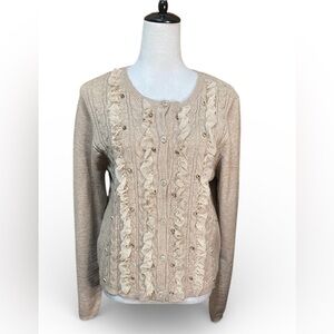 NWT Badgley Mischka Embellished Beige Ruffle Sweater